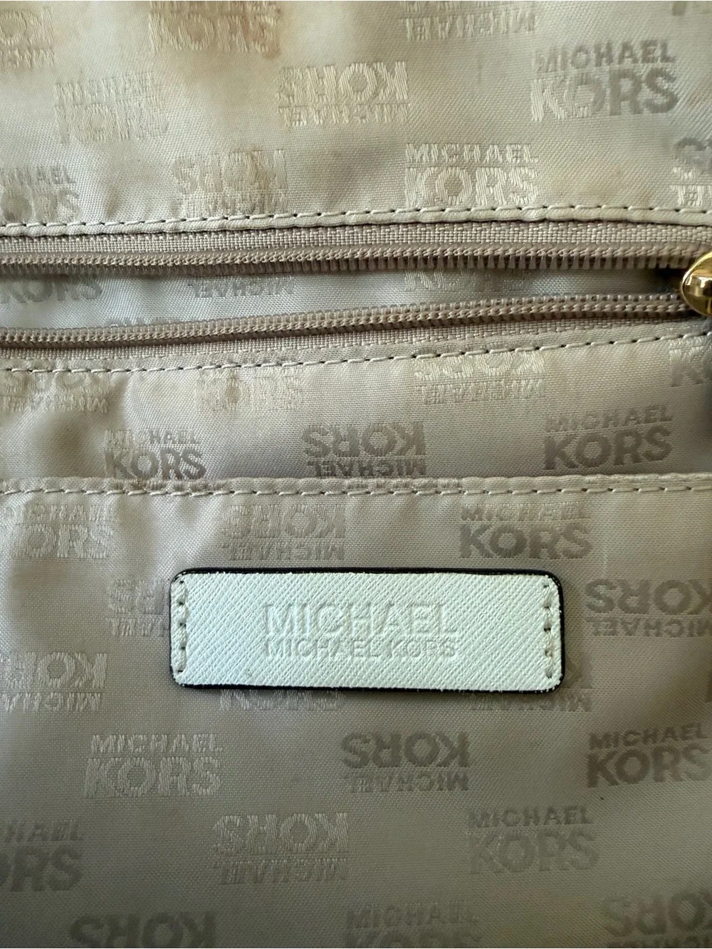 Michael Kors Cream Dome Satchel with Gold Hardware, Zip closure, Removable Strap